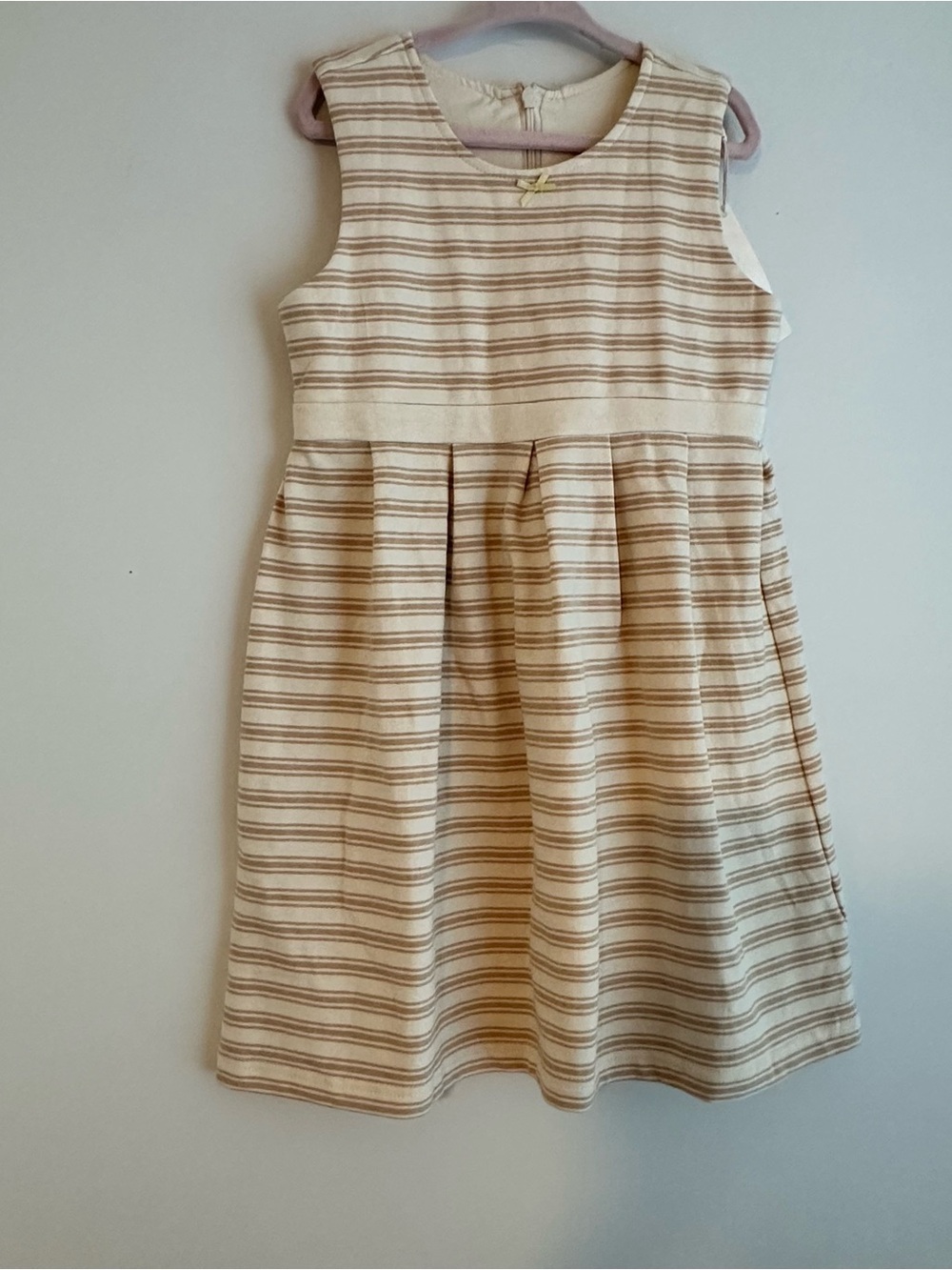Girls' Cream and Tan Striped Sleeveless Dress